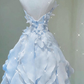 Light Blue Strapless A-Line Chiffon Long Party Dress Birthday Outfits MD7417