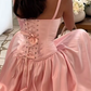 Elegant Pink Straps A-Line Satin Long Party Dress Bridesmaid Dress, D538