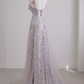 Elegant Floral Sequins A-Line Long Formal Party Dress Birthday Outfits MD7388