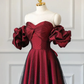 Wine Red Sweetheart A-Line Tulle Satin Long Formal Party Dress MD7361