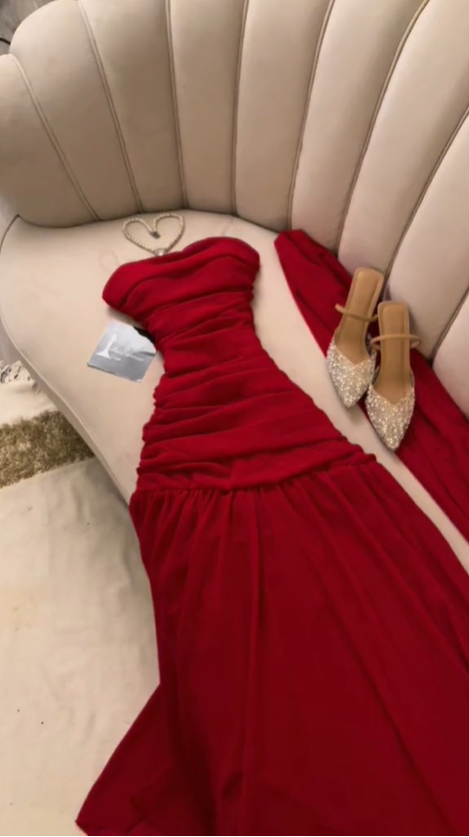 Charming Red Strapless Sheath Long Eveing Party Dress MD7561