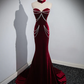 Wine Red Sweetheart Velvet Mermaid Long Formal Party Dress MD7359