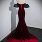 Wine Red Sweetheart Velvet Mermaid Long Formal Party Dress MD7359