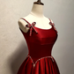 Wine Red Straps A-Line Satin Long Formal Party Dress with Pearls MD7357