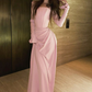 Elegant Pink Long Sleeves Sheath Long Formal Party Dress MD7297