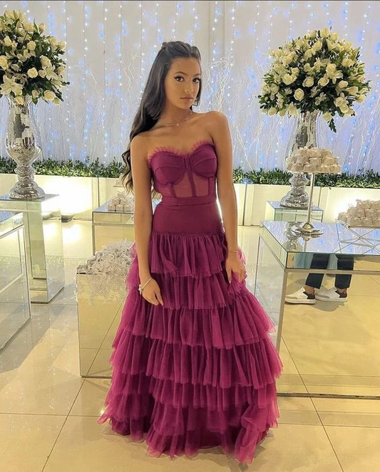 Purple Sweetheart A-Line Tulle Layers Long Formal Party Dress MD7312