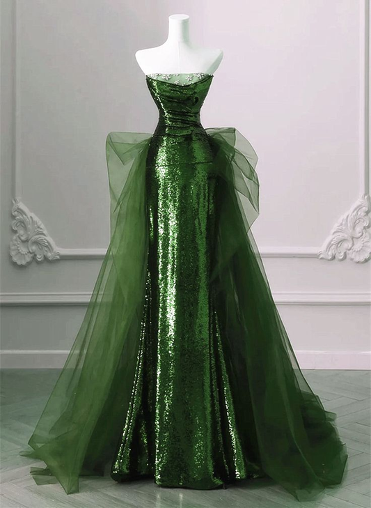 Green Strapless Sequins Mermaid Long Formal Party Dress MD7405