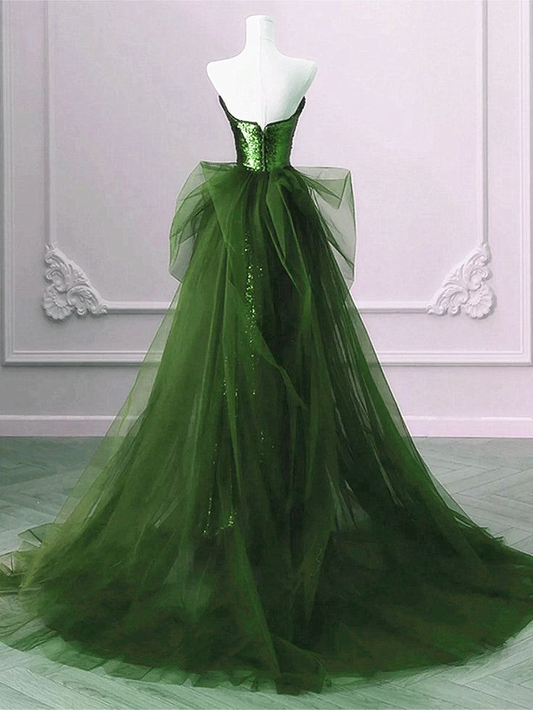 Green Strapless Sequins Mermaid Long Formal Party Dress MD7405