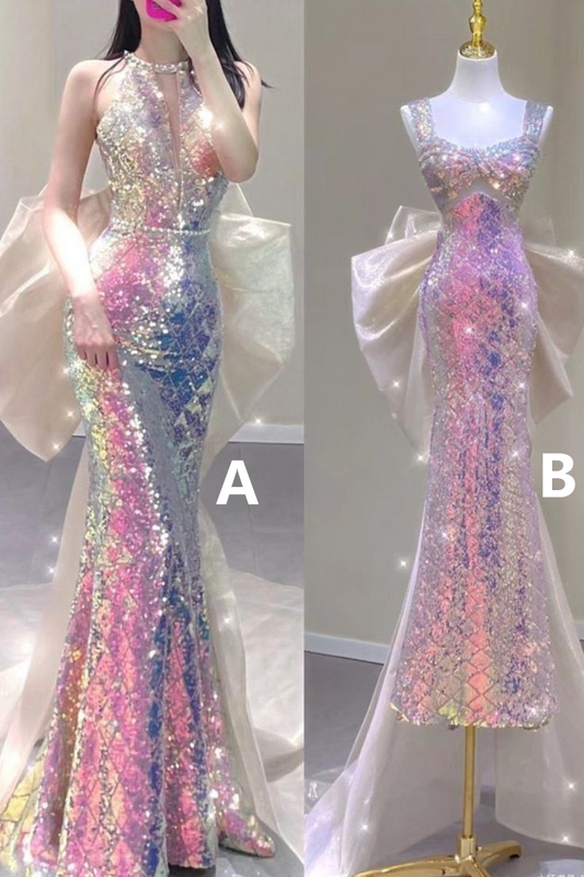 Shiny Pink Sequins Mermaid Long Formal Party Dress Evening Gown MD7477