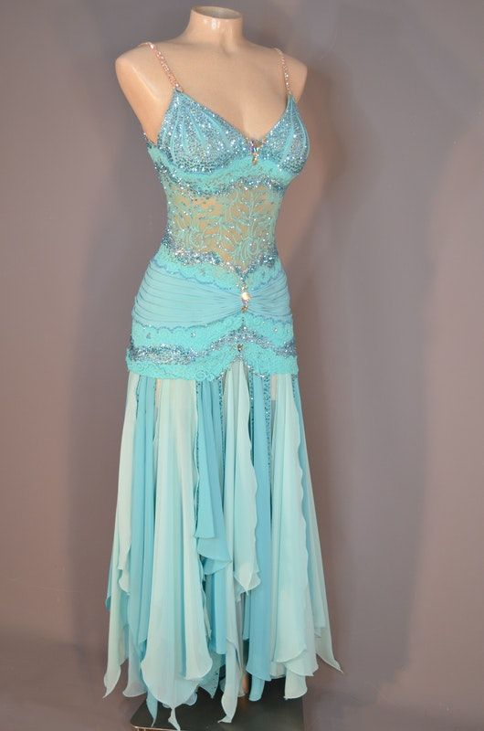 Blue Spaghetti Straps A-Line Chiffon Beading Long Party Dress Retro Evening Dress, D754