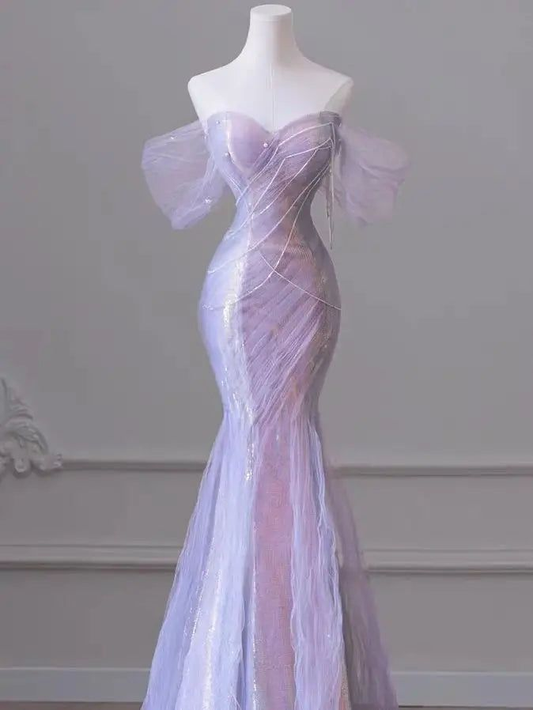 Light Purple Off Shoulder Mermaid Long Party Dress Evening Gown MD7523