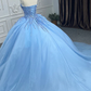 Shiny Ball Gown Blue Tulle A-Line Long Party Prom Dresses Evening Dress  MD7239