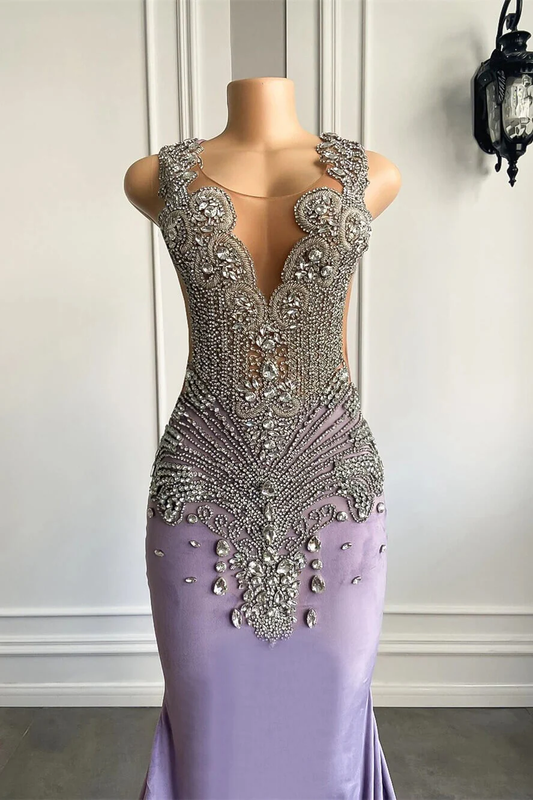 Lilac Sleeveless Mermaid Long Prom Dress with Crystal Beadings MD7253