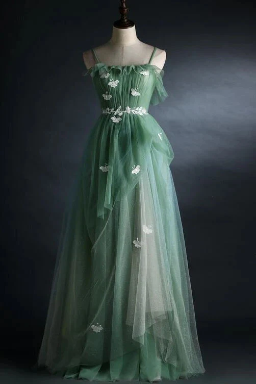 Light Green Straps Long A-Line Prom Dress Evening Dress Party Dresses MD7216