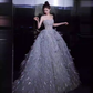 Stunning Strapless A-Line Tulle Long Prom Dress Evening Gown, MD7866