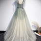 Gray Green Tulle A-Line Sequin Beads Long Prom Dress Evening Dress  MD7233