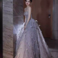 Stunning Strapless A-Line Tulle Long Prom Dress Evening Gown, MD7866