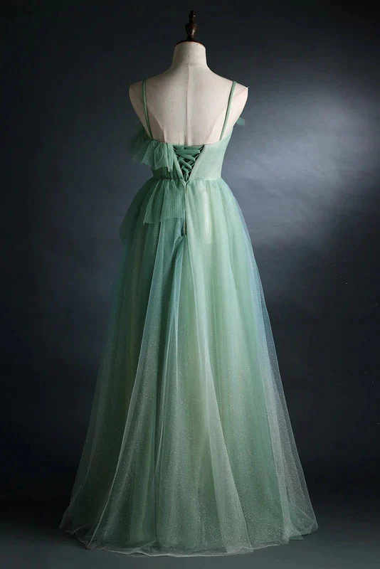 Light Green Straps Long A-Line Prom Dress Evening Dress Party Dresses MD7216