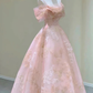 Pink Off Shoulder A-Line Midi Prom Dress Elegant Party Dress MD7212