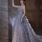 Stunning Strapless A-Line Tulle Long Prom Dress Evening Gown, MD7866