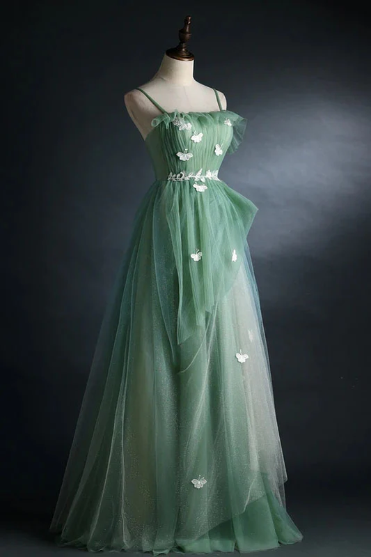 Light Green Straps Long A-Line Prom Dress Evening Dress Party Dresses MD7216