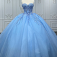 Shiny Ball Gown Blue Tulle A-Line Long Party Prom Dresses Evening Dress  MD7239