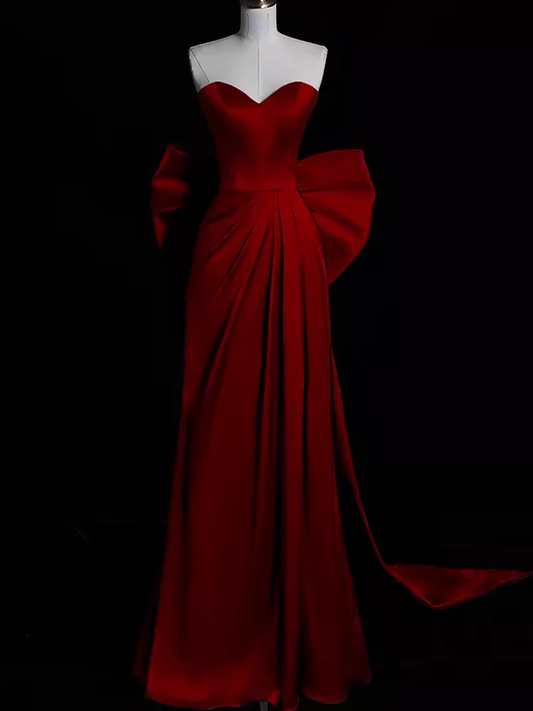 Charming Red Sweetheart Satin Sheath Long Formal Party Dress MD7481