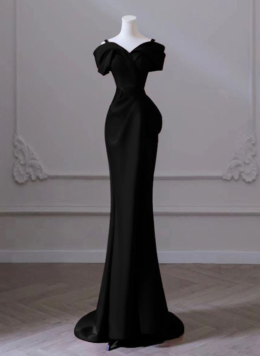 Black Off Shoulder Straps Mermaid Long Prom Dress Evening Gown  MD7243