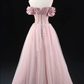 Lovely A-Line Off the Shoulder Tulle Prom Dress Evening Party Dress MD7195