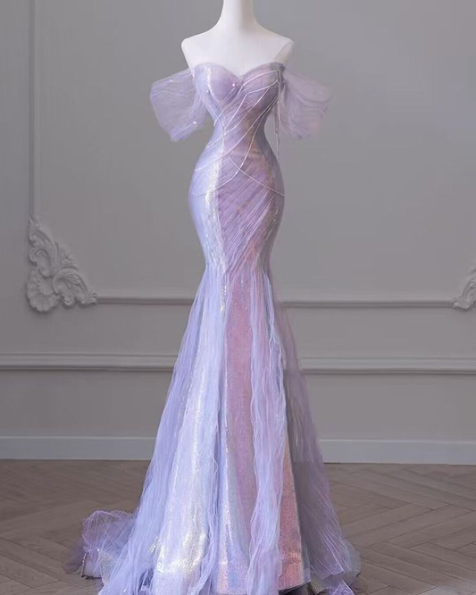 Light Purple Off Shoulder Mermaid Long Party Dress Evening Gown MD7523