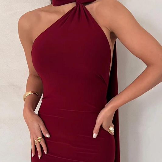 Wine Red Halter Backless Sexy Mermaid Long Evening Party Dress MD7601