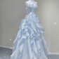 Light Blue Strapless A-Line Chiffon Long Party Dress Birthday Outfits MD7417