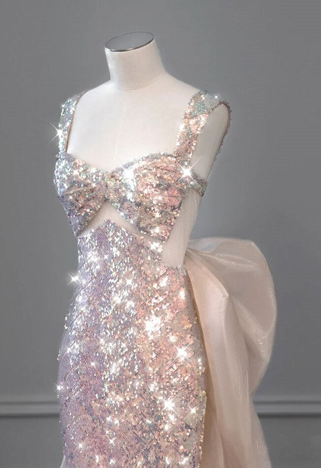 Shiny Pink Sequins Mermaid Long Prom Dress Birthday Gown MD7422