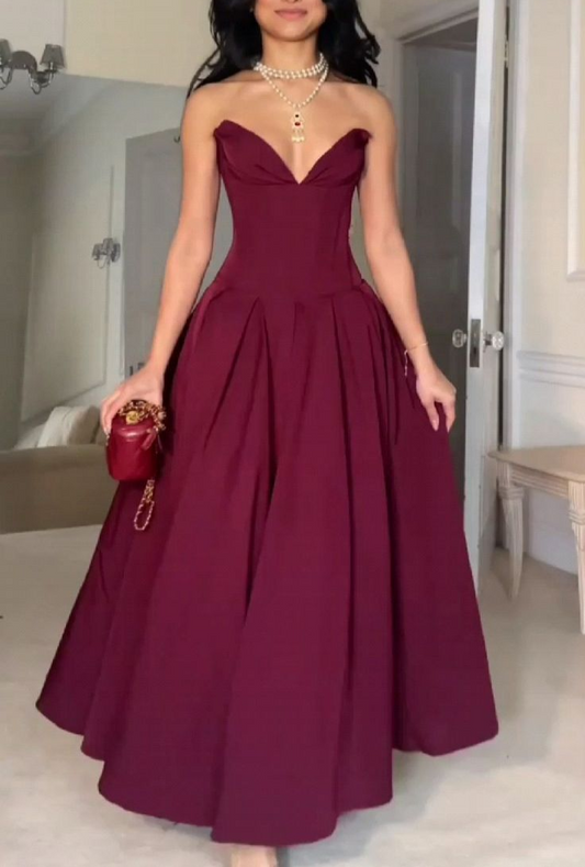 Burgundy Sweetheart A-Line Elegant Long Formal Party Dress MD7319