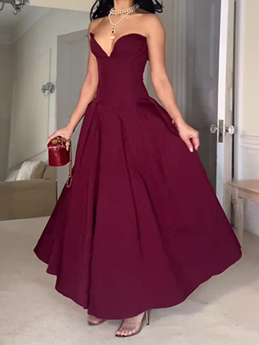 Burgundy Sweetheart A-Line Elegant Long Formal Party Dress MD7319