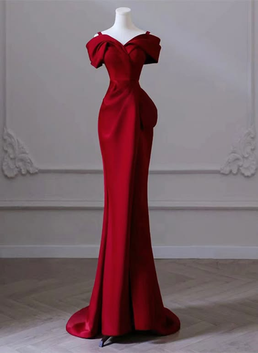 Red Off Shoulder Straps Mermaid Long Prom Dress Evening Gown  MD7244