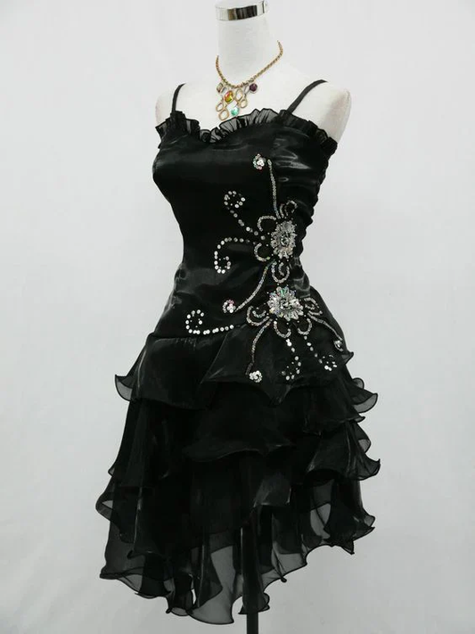 Black Spaghetti Straps A-Line Short Party Dress Homecoming Dress MD7396