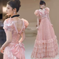 Pink A-Line Sequins Long Party Dress Velvet Birthday Dress MD7330