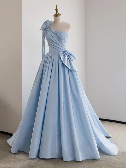 Beautiful A-Line One Shoulder Satin Prom Dress Formal Evening Dress MD7196