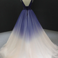 Gradient Blue V-Neck Ball Gown Prom Dress, Princess Quinceanera Dress MD7223