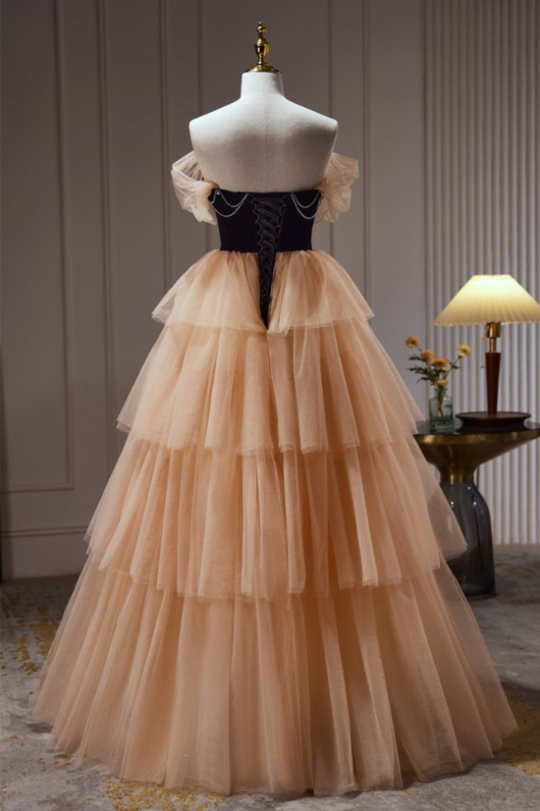 Elegant Off Shoulder Layered Tulle Ball Gown Long Prom Dress MD7303