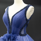 Gradient Blue V-Neck Ball Gown Prom Dress, Princess Quinceanera Dress MD7223