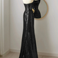 Black Scoop Neck Mermaid Long Prom Dress Sequins Evening Dress MD7209