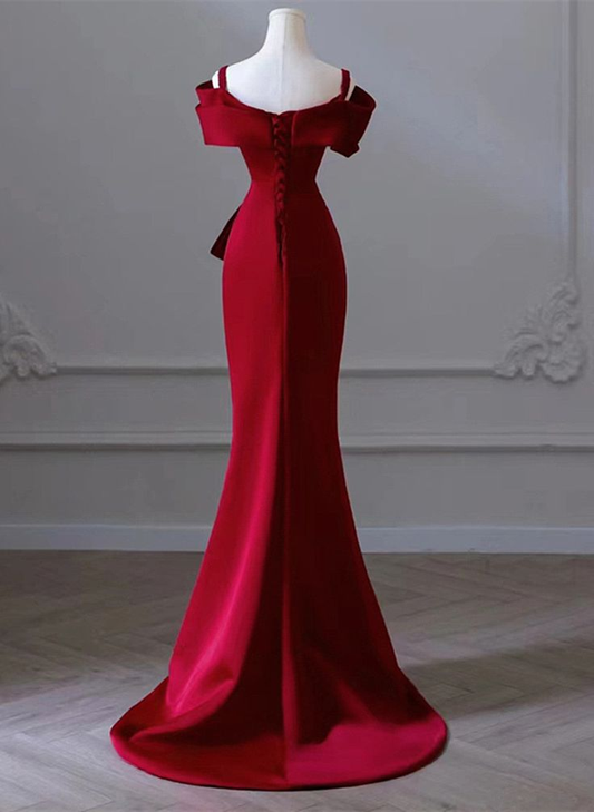 Red Off Shoulder Straps Mermaid Long Prom Dress Evening Gown  MD7244