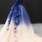 Gradient Blue V-Neck Ball Gown Prom Dress, Princess Quinceanera Dress MD7223