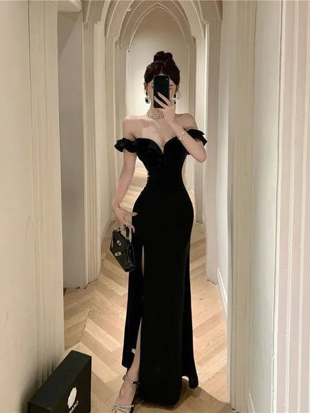 Black Off Shoulder Mermaid Long Formal Evening Party Dress MD7549