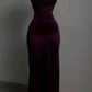 Burgundy Straps Open Back Satin Long Party Dress Birthday Outfits MD7384