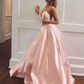 Light Pink Straps A-Line Satin Long Prom Dress Graduation Dress MD7358