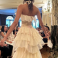 Elegant Ivory Strapless Tiered Mermaid Long Party Dress Birthday Gown MD7691