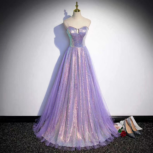 Light Purple Sweetheart A-Line Sequins Long Formal Party Dress MD7455